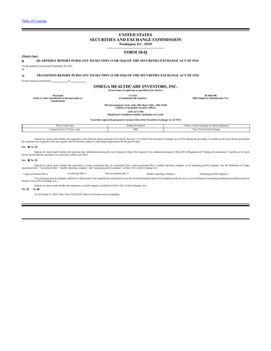 Thumbnail Omega Healthcare Investors Quarterly Report 2022-q3