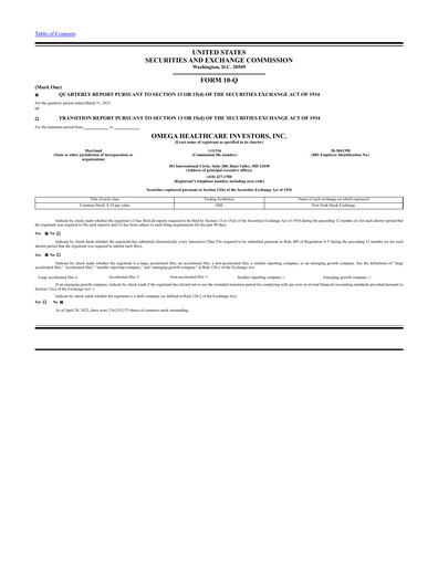 Thumbnail Omega Healthcare Investors Quarterly Report 2023-q1