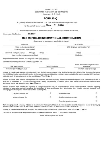 Thumbnail Old Republic International
 Quarterly Report 2020-q1