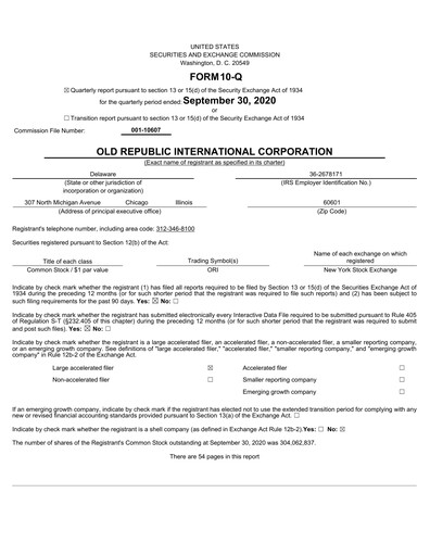 Thumbnail Old Republic International
 Quarterly Report 2020-q3