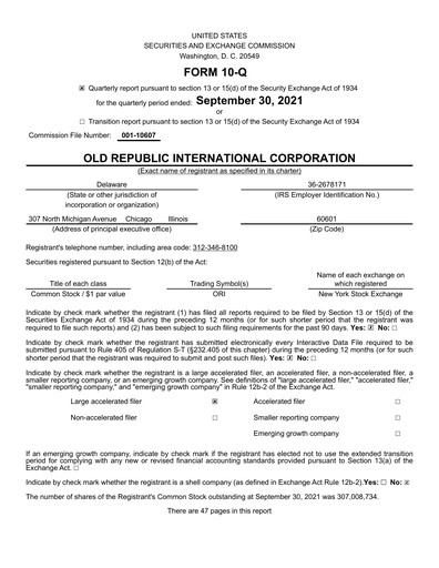 Thumbnail Old Republic International
 Quarterly Report 2021-q3