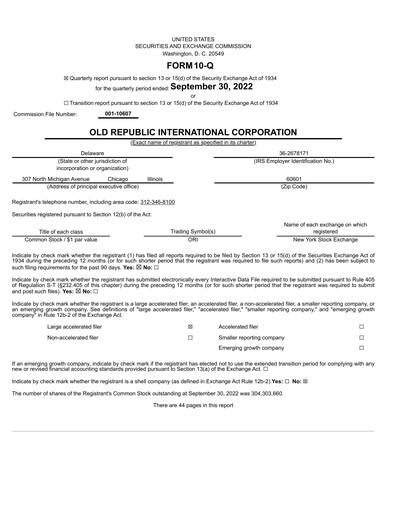 Thumbnail Old Republic International
 Quarterly Report 2022-q3