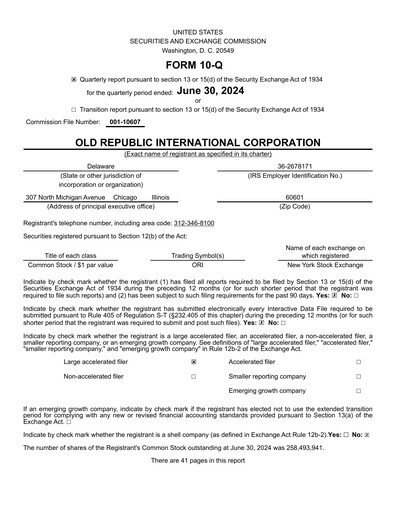Thumbnail Old Republic International
 Quarterly Report 2024-q2