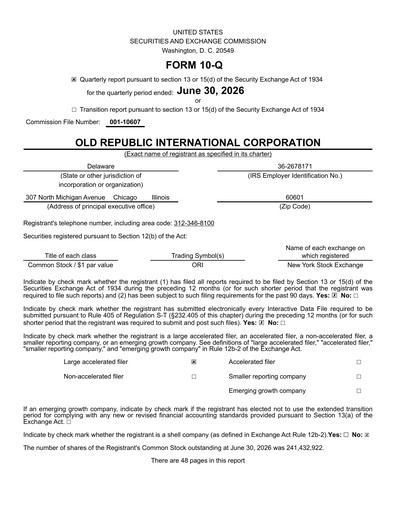 Thumbnail Old Republic International
 Quarterly Report 2026-q2