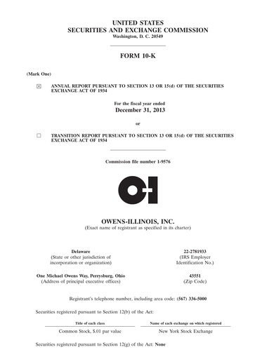 Thumbnail O-I Glass
 Annual Report 2013
