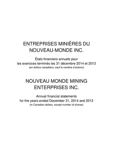 Thumbnail Nouveau Monde Graphite Financial Statement 2014