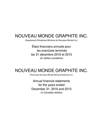 Thumbnail Nouveau Monde Graphite Financial Statement 2016