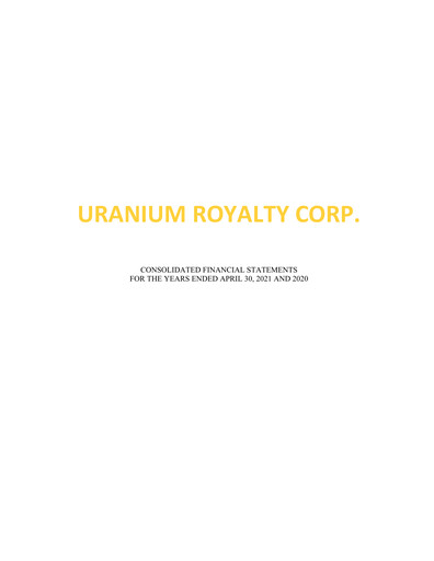 Thumbnail Uranium Royalty Financial Statement fy2021