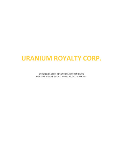 Thumbnail Uranium Royalty Financial Statement fy2022