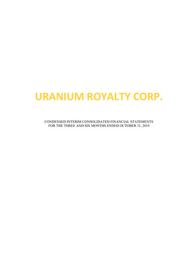 Thumbnail Uranium Royalty Quarterly Report fy2020-q2