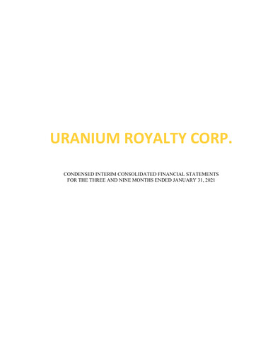 Thumbnail Uranium Royalty Quarterly Report fy2021-q3
