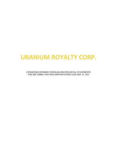 Thumbnail Uranium Royalty Quarterly Report fy2022-q3