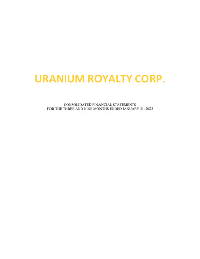Thumbnail Uranium Royalty Quarterly Report fy2023-q3