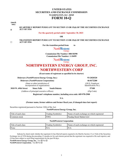 Thumbnail NorthWestern Energy
 Quarterly Report 2023-q3