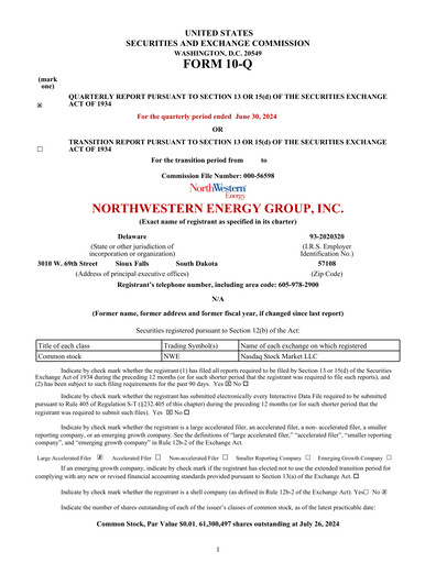 Thumbnail NorthWestern Energy
 Quarterly Report 2024-q2