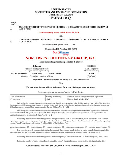Thumbnail NorthWestern Energy
 Quarterly Report 2026-q1