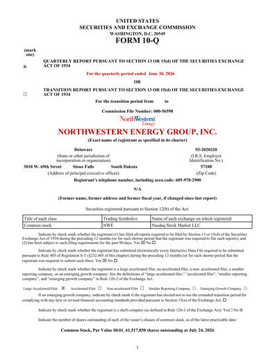 Thumbnail NorthWestern Energy
 Quarterly Report 2026-q2