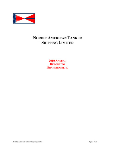 Thumbnail Nordic American Tankers Annual Report 2010