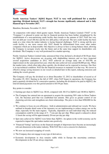 Thumbnail Nordic American Tankers Quarterly Report 2012-q3