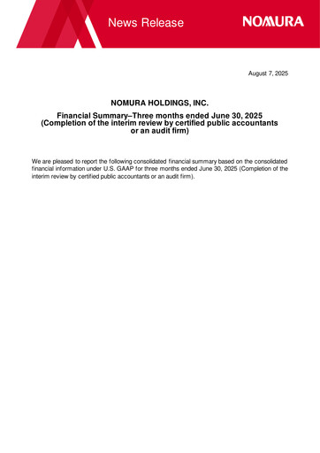 Thumbnail Nomura Holdings Quarterly Report 2026-q1