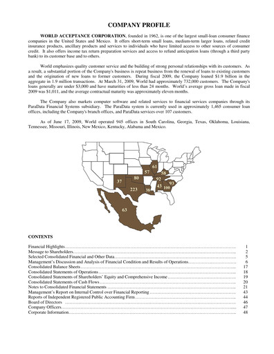 Thumbnail World Acceptance Corporation Annual Report 2008-2009