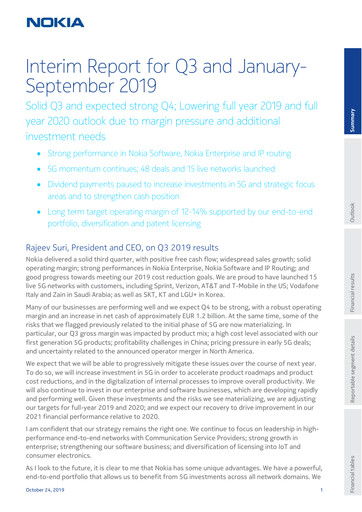 Thumbnail Nokia Quarterly Report 2019-q3