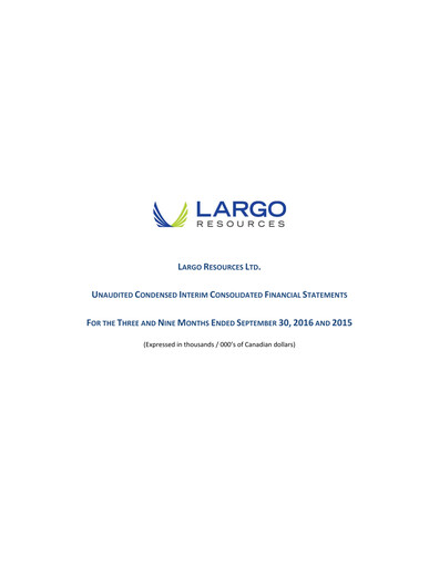 Thumbnail Largo Quarterly Report 2016-q3