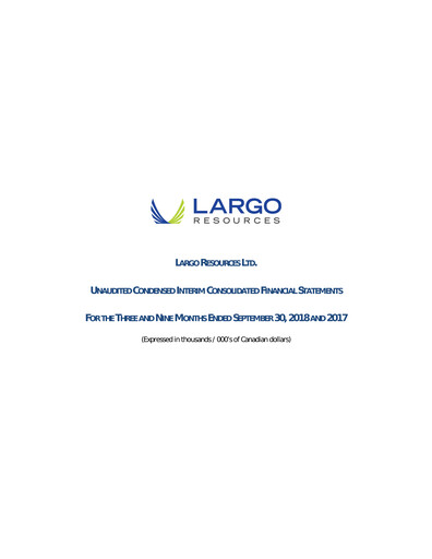 Thumbnail Largo Quarterly Report 2018-q3
