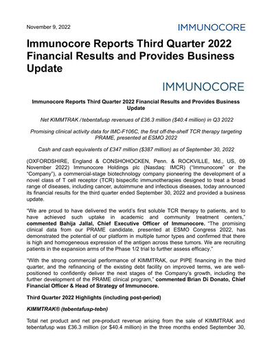 Thumbnail Immunocore Quarterly Report 2022-q3