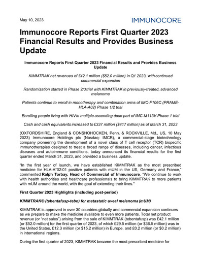 Thumbnail Immunocore Quarterly Report 2023-q1