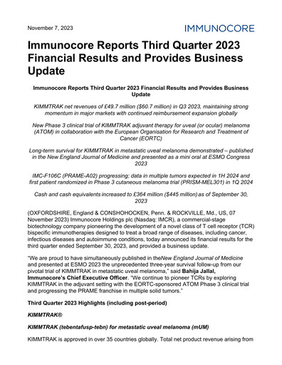 Thumbnail Immunocore Quarterly Report 2023-q3
