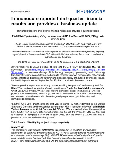 Thumbnail Immunocore Quarterly Report 2024-q3