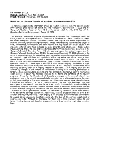 Miniature Nelnet Rapport trimestriel 2008-q2