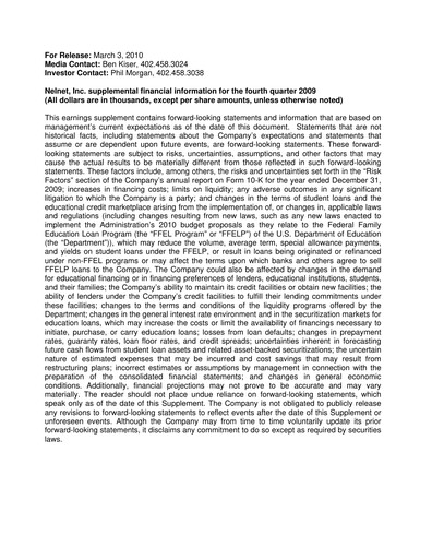 Miniature Nelnet Rapport trimestriel 2009-q4