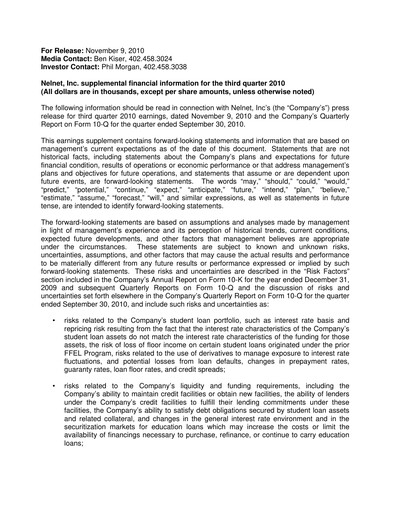 Miniature Nelnet Rapport trimestriel 2010-q3