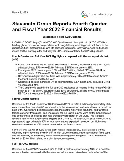 Thumbnail Stevanato Group Financial Report 2022