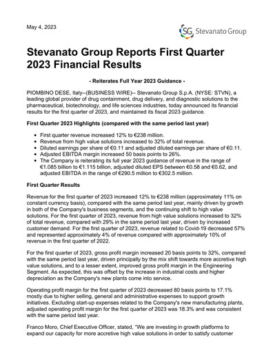 Thumbnail Stevanato Group Quarterly Report 2023-q1