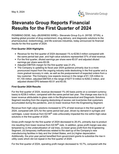 Thumbnail Stevanato Group Quarterly Report 2024-q1