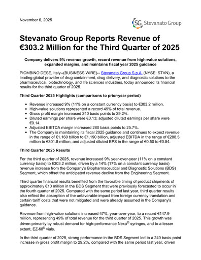 Thumbnail Stevanato Group Quarterly Report 2025-q3