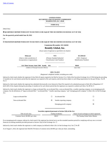 Thumbnail Remitly Quarterly Report 2022-q2