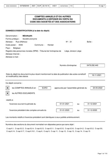 Miniature MDxHealth Bilan financier 2021