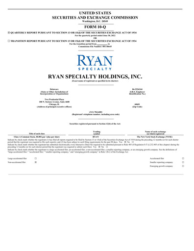 Miniature Ryan Specialty Rapport trimestriel 2022-q2