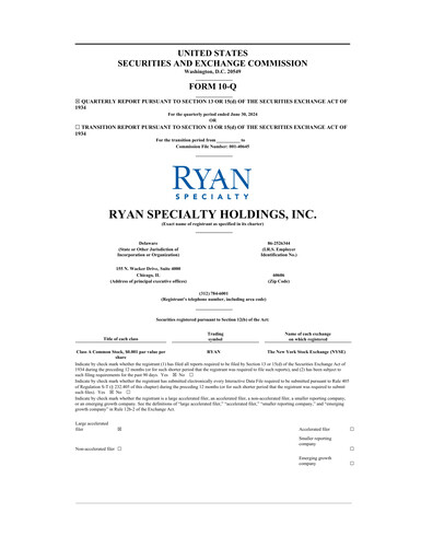 Miniature Ryan Specialty Rapport trimestriel 2024-q2