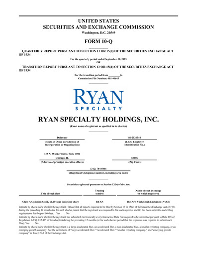 Miniature Ryan Specialty Rapport trimestriel 2025-q3