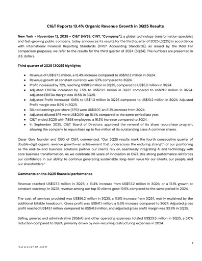 Thumbnail CI&T Quarterly Report 2025-q3
