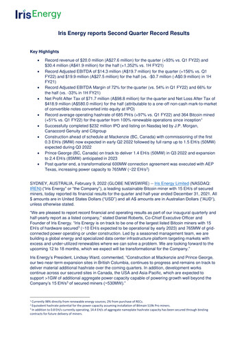 Thumbnail IREN (Iris Energy) Quarterly Report fy2022-q2