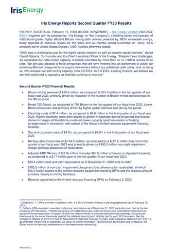 Thumbnail IREN (Iris Energy) Quarterly Report fy2023-q2