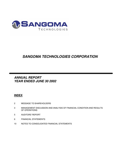 Thumbnail Sangoma Technologies Annual Report fy2002