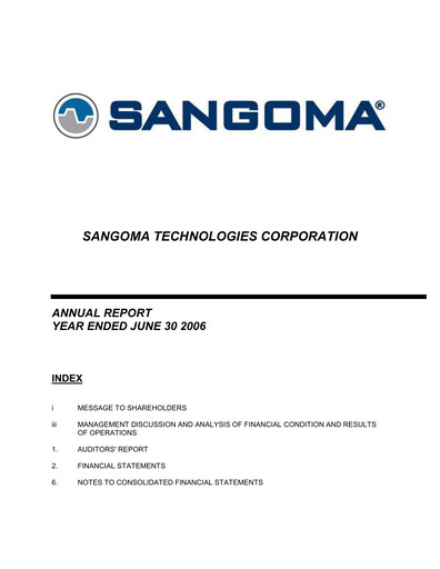 Thumbnail Sangoma Technologies Annual Report fy2006