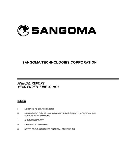 Thumbnail Sangoma Technologies Annual Report fy2007